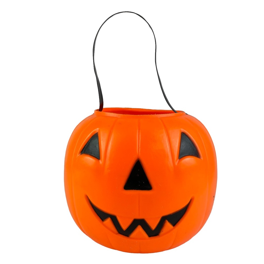 Vintage 1968 Pumpkin Trick-or-Treat Candy Bucket Made in USA Empire Blow Mold